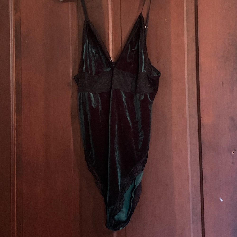 Dark Green Bodysuit w/ Lace Trim